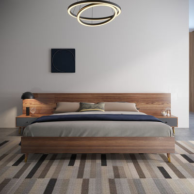 Anti Scratch Space Saving Bed Multipurpose Double Bed Melamine Wood Furniture