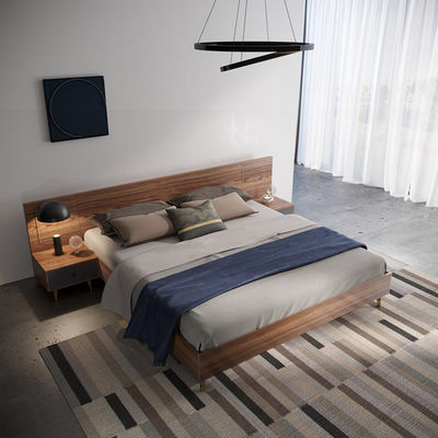 Anti Scratch Space Saving Bed Multipurpose Double Bed Melamine Wood Furniture