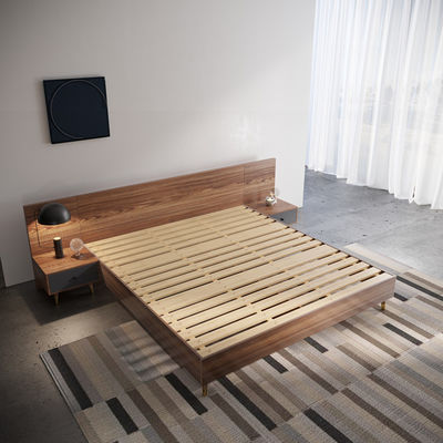 Anti Scratch Space Saving Bed Multipurpose Double Bed Melamine Wood Furniture