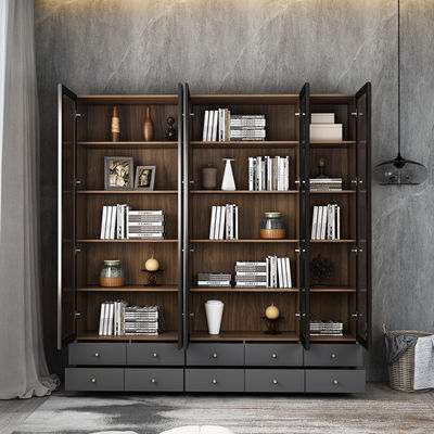 Aluminum Edge Large Wooden Bookcase Modern E1 Grade PB Melamine Filing Cabinet