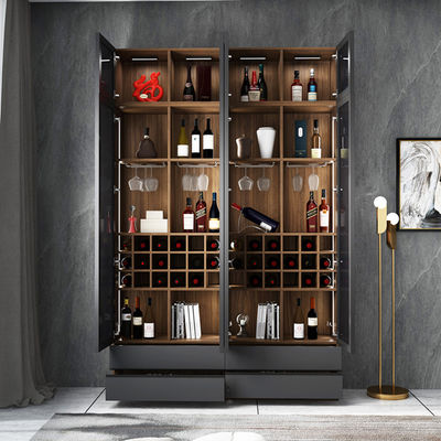 96" Countertop Luxury Home Bar Cabinet Glass Wine Cabinet Melamine Wood Furniture