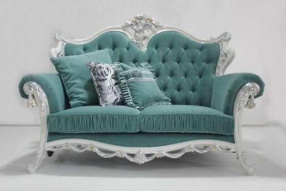 Cyan OEM Tufted Velvet Sectional ชุดโซฟาไม้คลาสสิกห้องนั่งเล่น 2 ที่นั่ง
