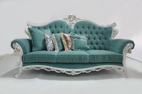 Cyan OEM Tufted Velvet Sectional ชุดโซฟาไม้คลาสสิกห้องนั่งเล่น 2 ที่นั่ง