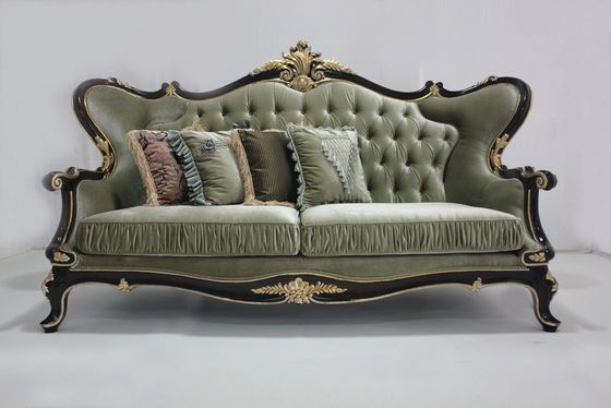 Cyan OEM Tufted Velvet Sectional ชุดโซฟาไม้คลาสสิกห้องนั่งเล่น 2 ที่นั่ง