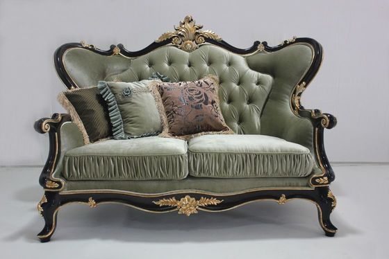 Cyan OEM Tufted Velvet Sectional ชุดโซฟาไม้คลาสสิกห้องนั่งเล่น 2 ที่นั่ง