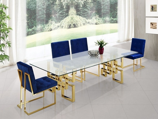 ISO9001 SS Frame Tempered Glass Classical Dining Room Set