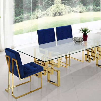 ISO9001 SS Frame Tempered Glass Classical Dining Room Set